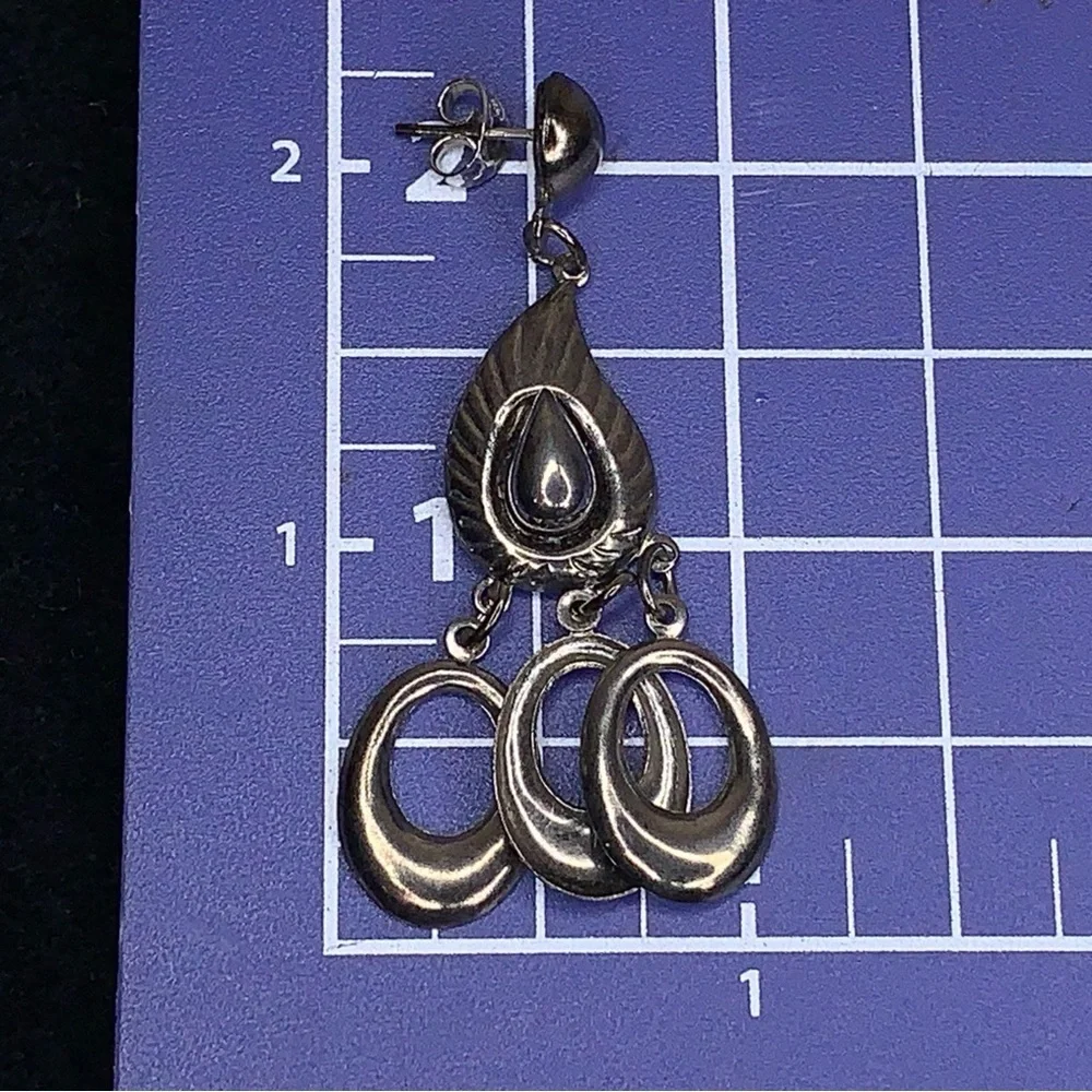 Vintage Rare Dark Silver Chrome Earrings Art Deco Dangle Chandelier Style Mod